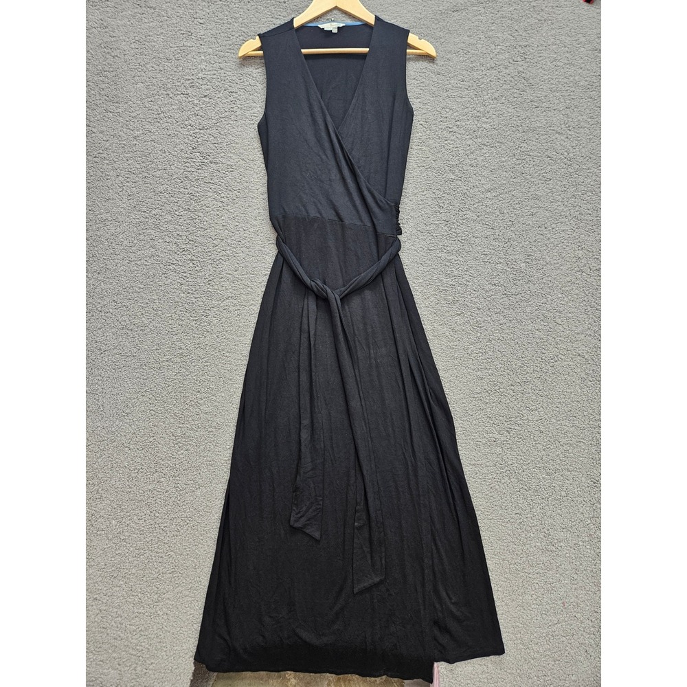 Boden Wrap Maxi Dress 8 Black Sleeveless Jersey V-Neck Tie Waist Classic